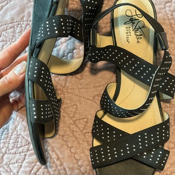 Life Stride Black Sandals with Studded Straps - Picture 4 of 8